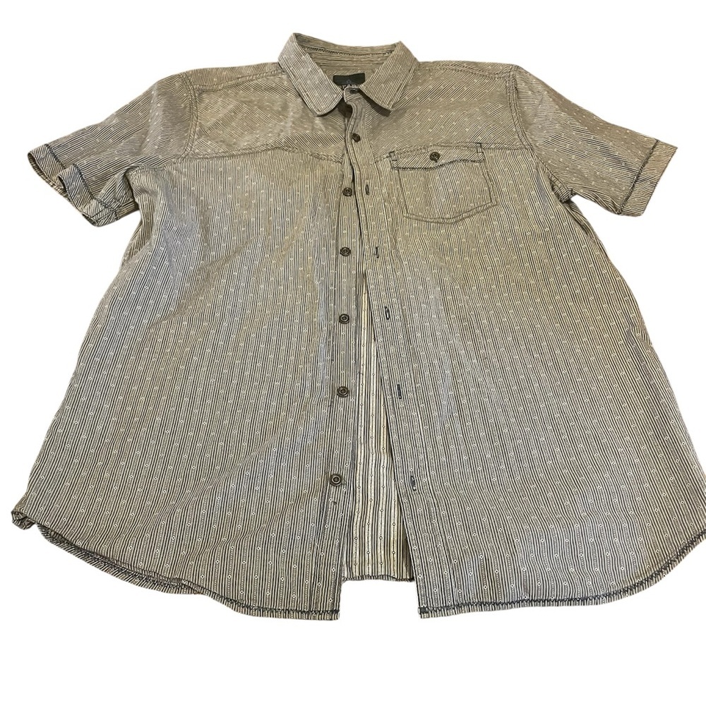 PrAna‎ Men's Short-Sleeve Button-Down Shirt in Gray Pinstripe/ organic cotton XL